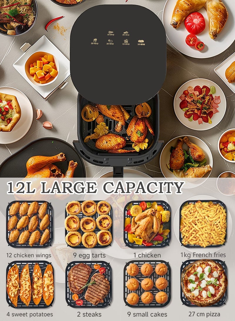 EqiEch Air Fryer, 12L Super Large Capacity, Touch Screen Smart Air Fryer, Light Oil And Low Fat, Suitable For Family Dinners, Friends Parties And Other Occasions, Black, 1500W - Image 3