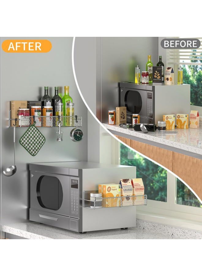 DTUQYX Magnetic Spice Rack for Refrigerator, 2 Pack Metal Magnetic Shelf Grey, Moveable Spice Organizer with Hooks, Super Magnetic Fridge Shelf for Kitchen Organization and Storage - Image 5