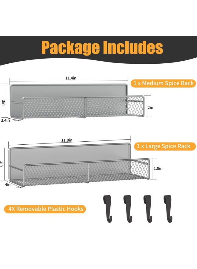 DTUQYX Magnetic Spice Rack for Refrigerator, 2 Pack Metal Magnetic Shelf Grey, Moveable Spice Organizer with Hooks, Super Magnetic Fridge Shelf for Kitchen Organization and Storage - Image 2