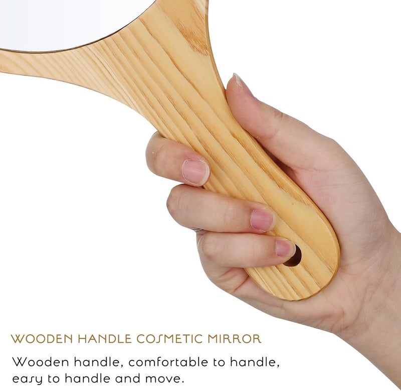 2pcs Large Handheld Wood Mirrors with Wooden Handles Portable Travel Makeup Mirrors Stylish Round Hand for Personal Beauty and Cosmetic Use - Image 3