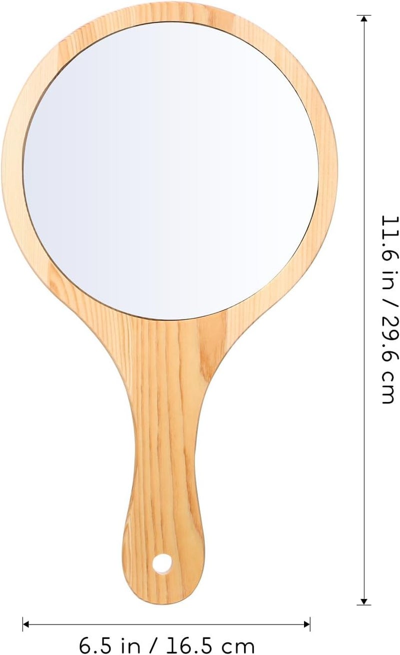 2pcs Large Handheld Wood Mirrors with Wooden Handles Portable Travel Makeup Mirrors Stylish Round Hand for Personal Beauty and Cosmetic Use - Image 2