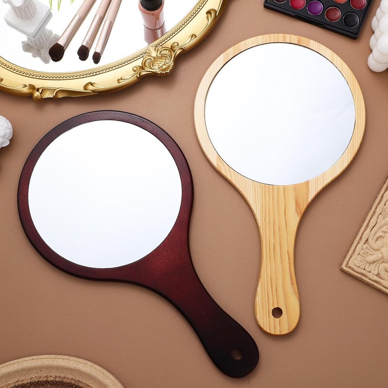 2pcs Large Handheld Wood Mirrors with Wooden Handles Portable Travel Makeup Mirrors Stylish Round Hand for Personal Beauty and Cosmetic Use - Image 5