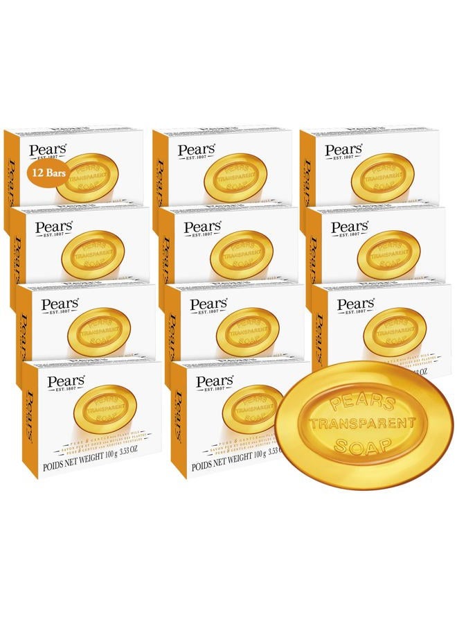 Pears Pears Soap, Pure & Gentle with Natural Oils, 12-Pack – Transparent Amber Glycerin Soap for Pampered, Glowing Skin, 3.53 Oz Ea  - Image 1