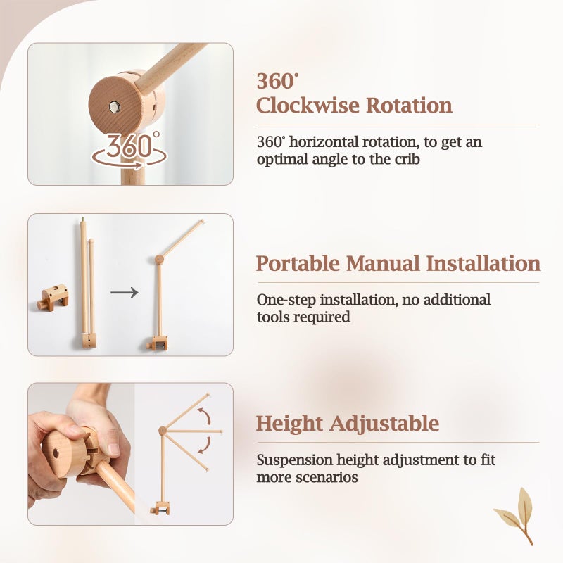let's make Baby Crib Mobile Arm - Wooden Mobile Arm with Height Adjustableï¼†360Â° Rotatable Upgraded Arched Base Nursery Mobile Holder for Crib Mobile Hanger Baby Crib Attachment Nursery Decor - Image 3
