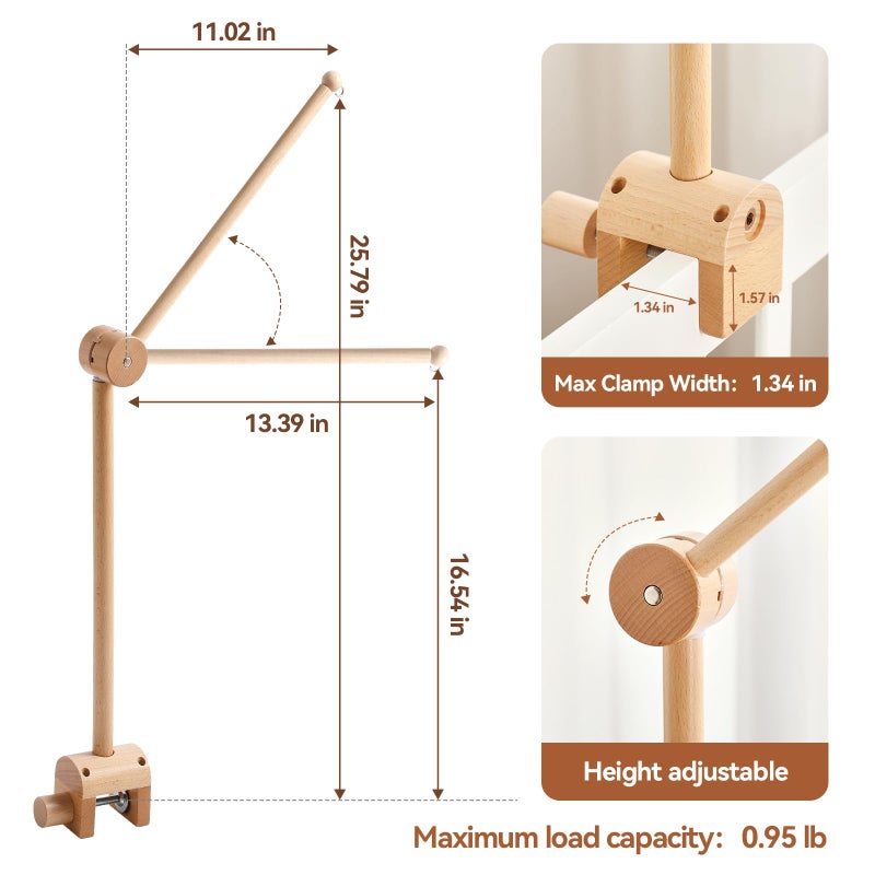 let's make Baby Crib Mobile Arm - Wooden Mobile Arm with Height Adjustableï¼†360Â° Rotatable Upgraded Arched Base Nursery Mobile Holder for Crib Mobile Hanger Baby Crib Attachment Nursery Decor - Image 4