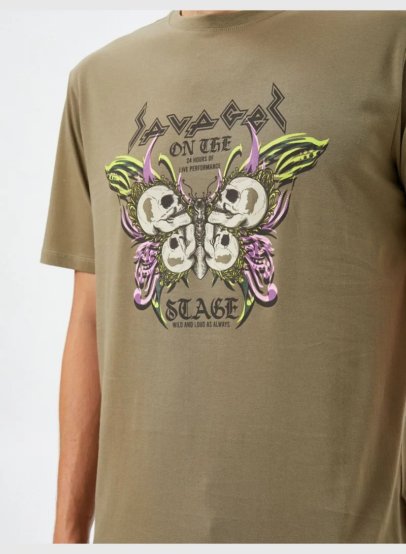 KOTON Slogan Printed Crew Neck Short Sleeve Cotton T-Shirt