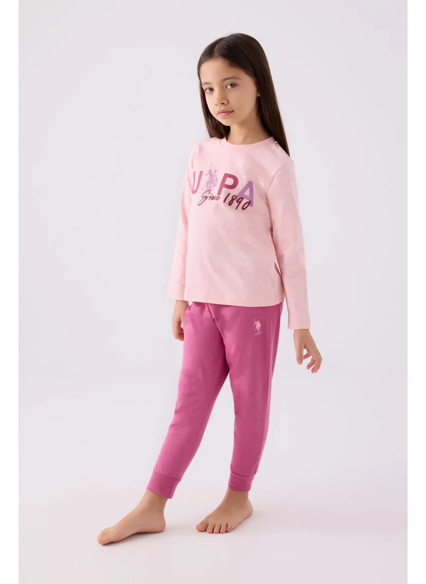 U.S. Polo Assn. Girls Pink Long Sleeve Pajama Set
