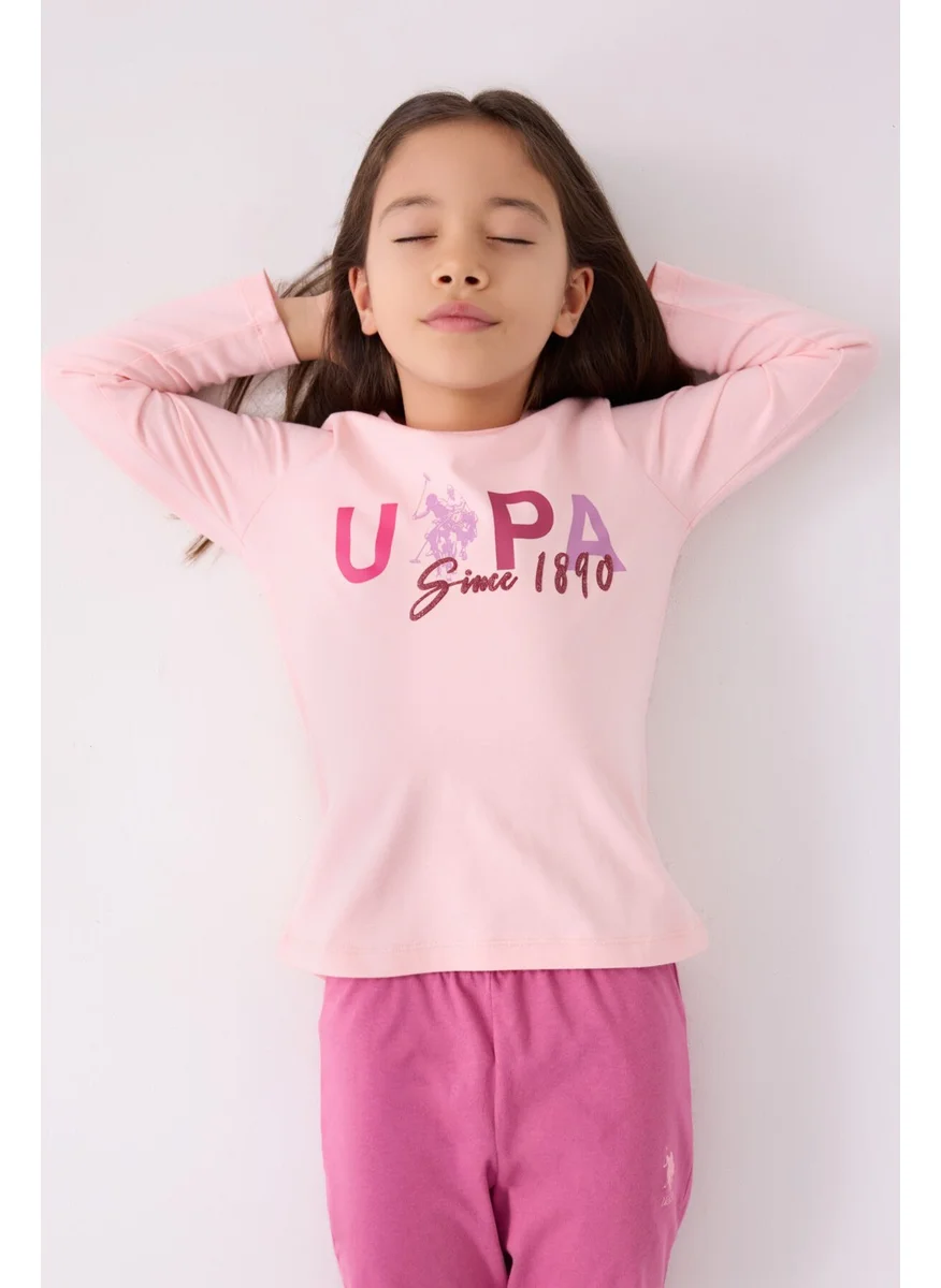 U.S. Polo Assn. Girls Pink Long Sleeve Pajama Set