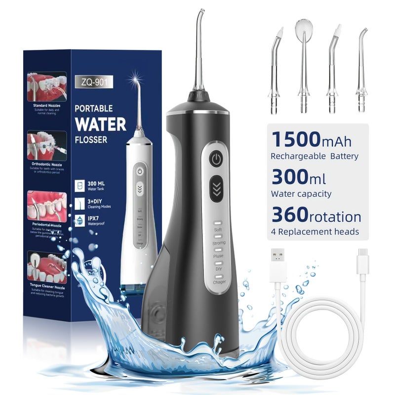 Portable Water Flosser White 4 Nozzles Rechargeable Oral Hygiene Device Home Travel - Image 1
