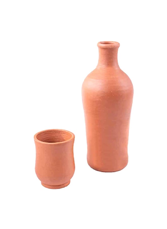 Elizi 2-Piece Handmade Heat-Resistant and Durable Clay Bottle and Cup Set Brown 24 x 8 x 8 cm EL-421  - Image 1