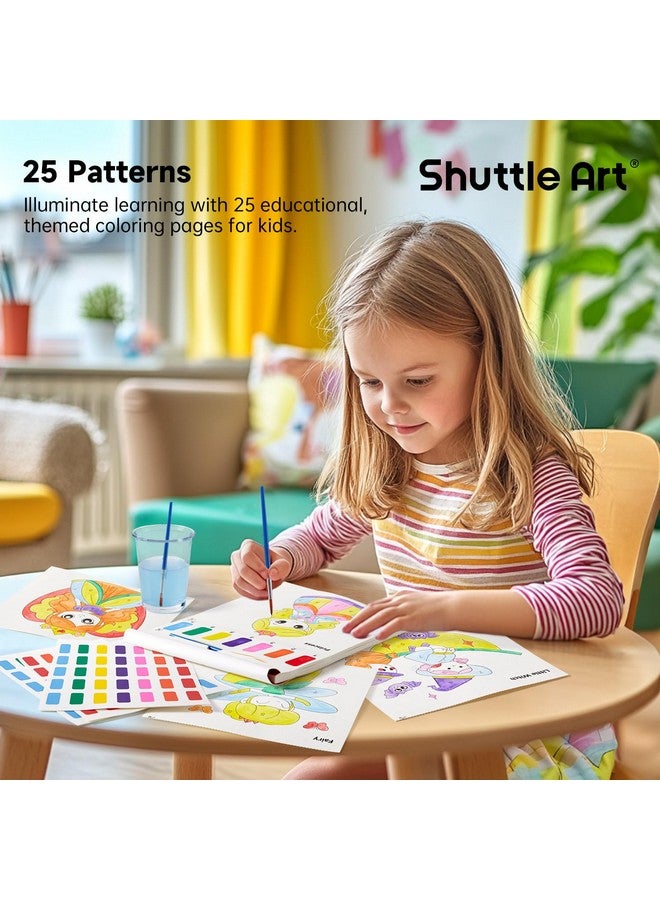 Shuttle Art Paint With Water Coloring Book For Kids, 25 Princess Themed Pages With 2 Brushes, Mess-Free Watercolor Paint Set, Travel-Friendly Art Craft Gift For Toddlers, Birthday Christmas Gift - Image 4