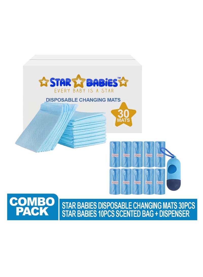 STAR BABiES Combo Pack  (Scented Bag 10pcs w/Dispenser, Disposable changing mat 30pcs)-Blue  - Image 2