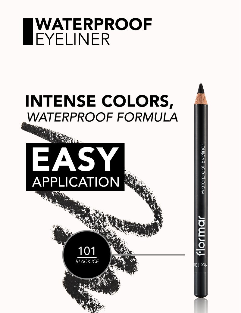 flormar Waterproof Eyeliner – 101 Black Ice – Waterproof Pencil Eyeliner, Precise Tip, Long-Wear Smooth Application 101-BLACK ICE - Image 4