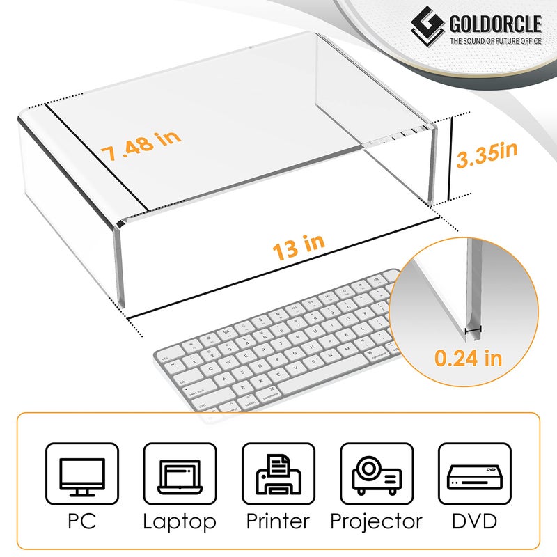GoldOrcle Acrylic Monitor Stand Riser Clear Computer Monitor Stand for Laptop PC Printer Computer Riser Acrylic Tray - Image 2
