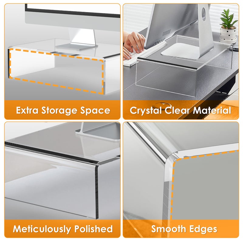 GoldOrcle Acrylic Monitor Stand Riser Clear Computer Monitor Stand for Laptop PC Printer Computer Riser Acrylic Tray - Image 3