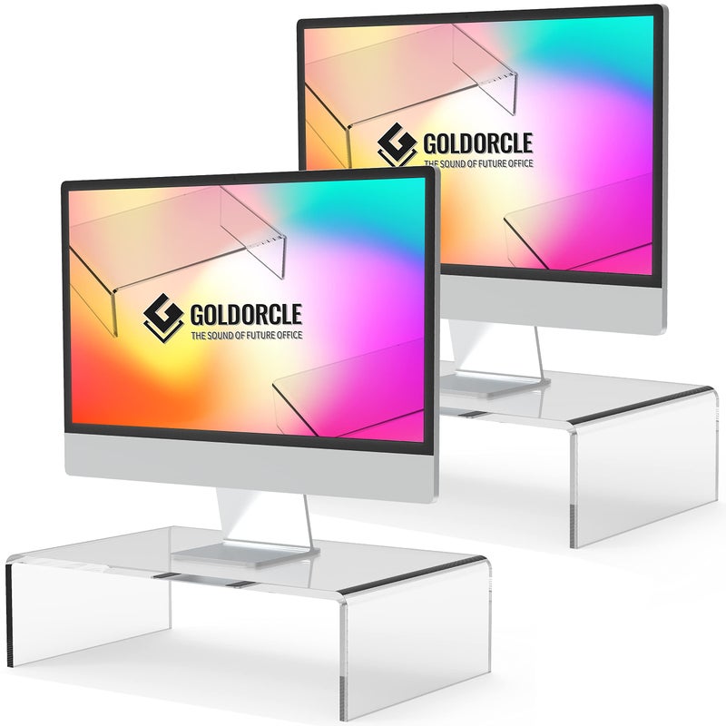 GoldOrcle Acrylic Monitor Stand Riser Clear Computer Monitor Stand for Laptop PC Printer Computer Riser Acrylic Tray - Image 1