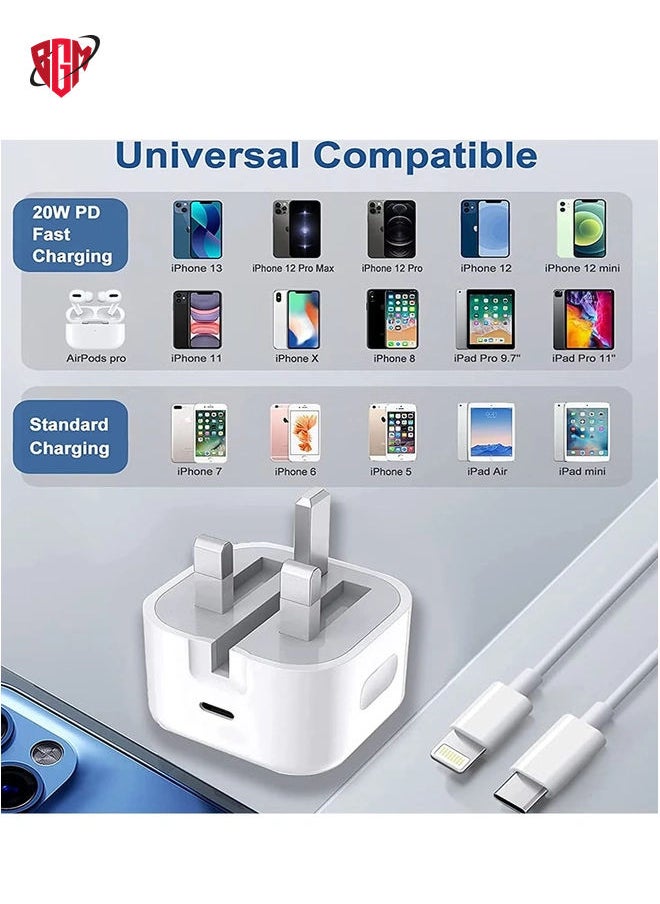 BGM - 20W PD Type C Power Block Wall Charger Plug Adapter with 2M USB-C to Lightning Cable Compatible with iPhone 14/13/11/X/XS/iPad - Image 1