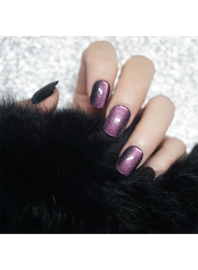 أظافر صناعية مربعة اللون الصلب قابلة للضغط، أظافر أكريليك قابلة للصق بالغراء، أظافر أرجوانية سحرية مع تصميمات لامعة، مقاومة لتغير اللون للفتيات، 24 قطعة، أظافر اصطناعية لامعة للارتداء على الأظافر - Image 2