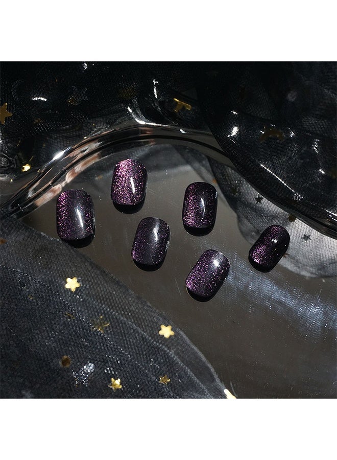 أظافر صناعية مربعة اللون الصلب قابلة للضغط، أظافر أكريليك قابلة للصق بالغراء، أظافر أرجوانية سحرية مع تصميمات لامعة، مقاومة لتغير اللون للفتيات، 24 قطعة، أظافر اصطناعية لامعة للارتداء على الأظافر - Image 4