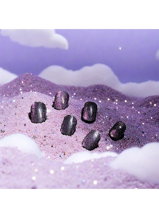 أظافر صناعية مربعة اللون الصلب قابلة للضغط، أظافر أكريليك قابلة للصق بالغراء، أظافر أرجوانية سحرية مع تصميمات لامعة، مقاومة لتغير اللون للفتيات، 24 قطعة، أظافر اصطناعية لامعة للارتداء على الأظافر - Image 3