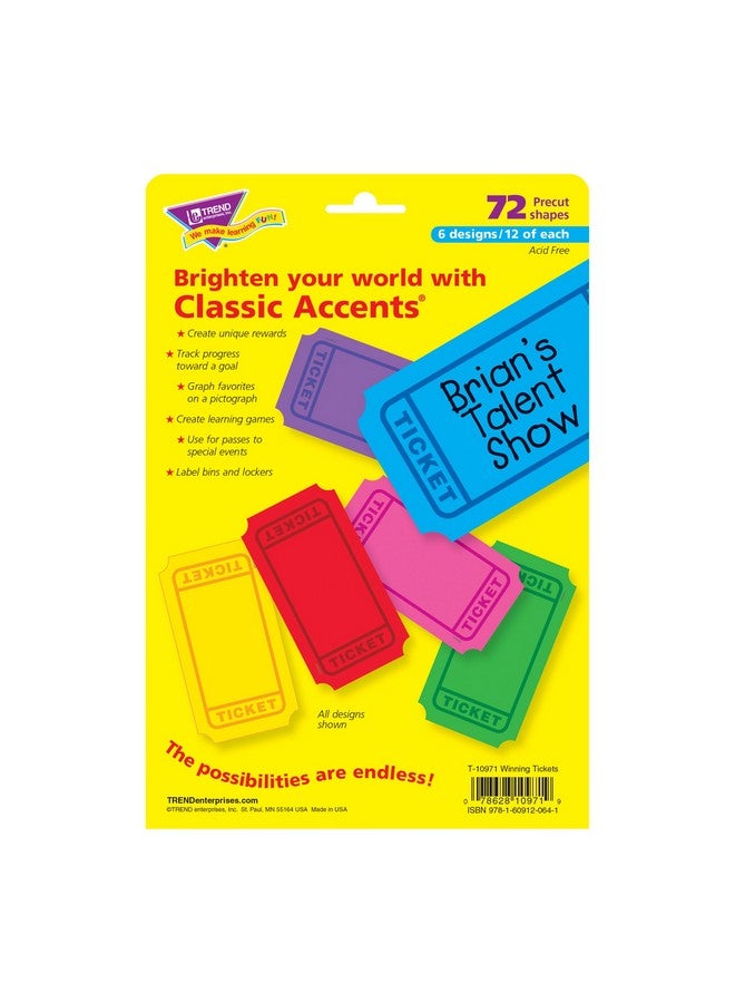 Trend Enterprises Trend Winning Tickets Classic Accents Variety Pack, Classroom Bulletin Board Cut Outs, 5-1/2 To 6 Inches, 72 Count - Image 3