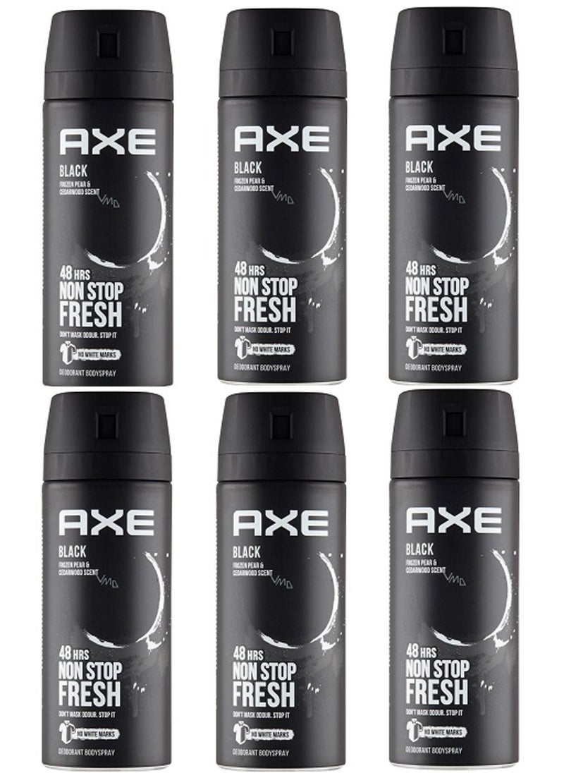 Axe Non Stop Fresh Black Body Spray Deodorant 150ml (Pack of 6)  - Image 1