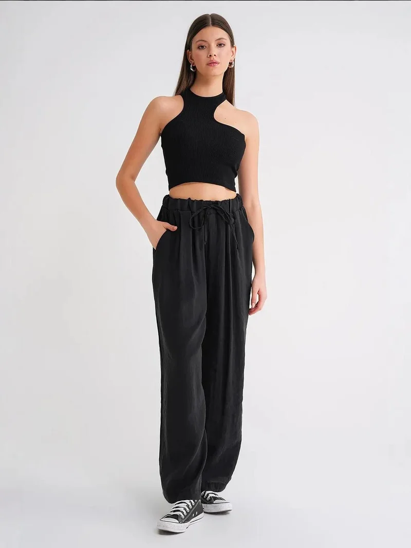 MixRay Mixray High Waist Modal Pleated Palazzo Pants with Drawstring