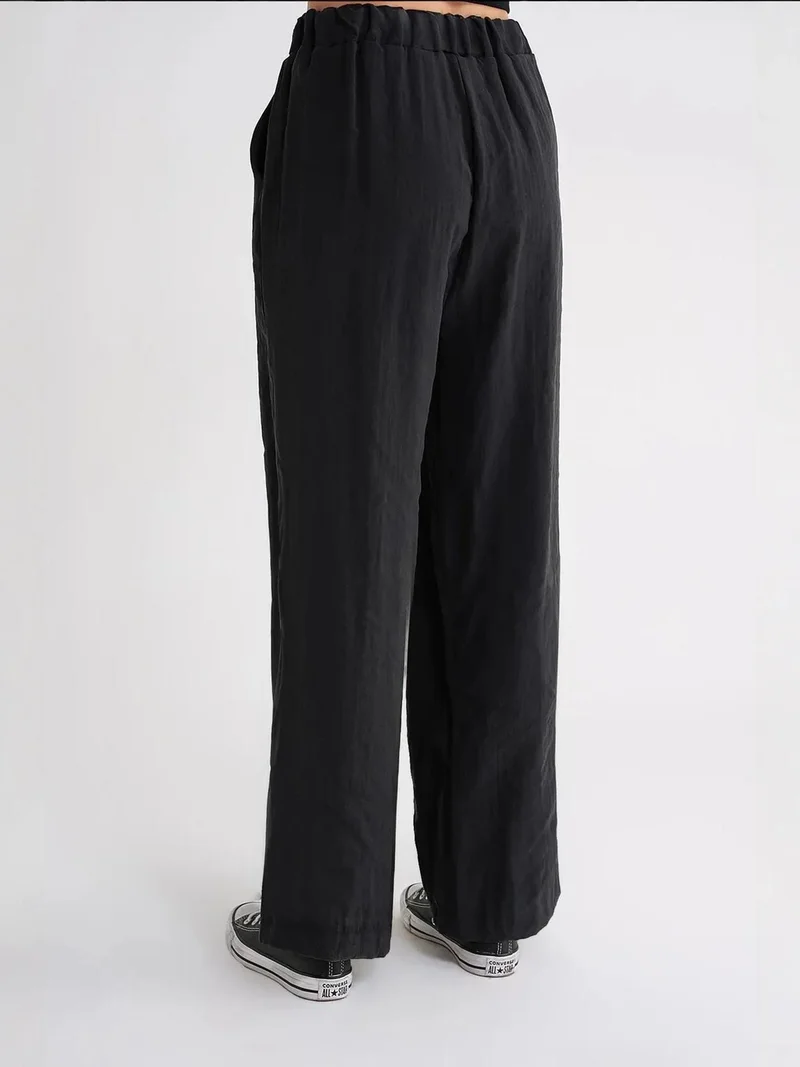 MixRay Black Mixray High Waist Modal Pleated Palazzo Pants with Drawstring for Women | Best Price UAE