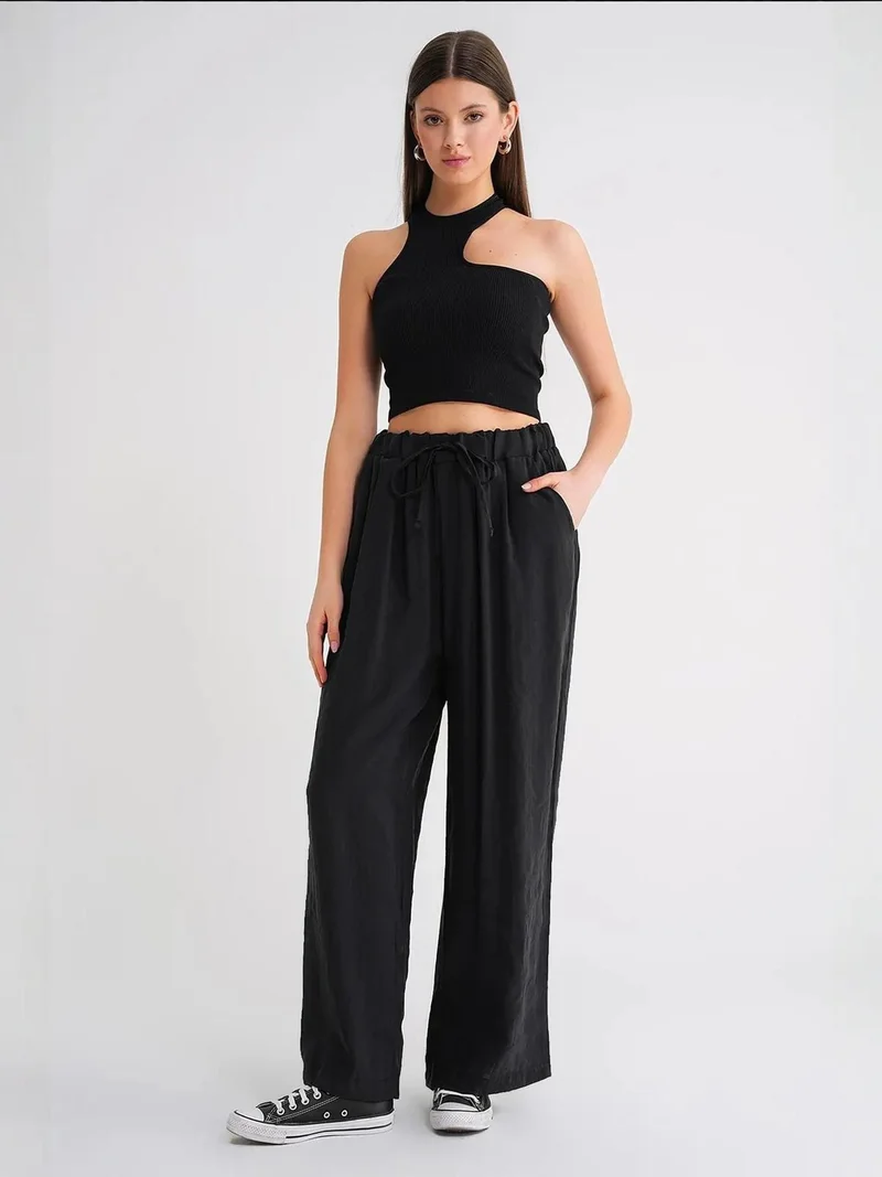 MixRay Mixray High Waist Modal Pleated Palazzo Pants with Drawstring