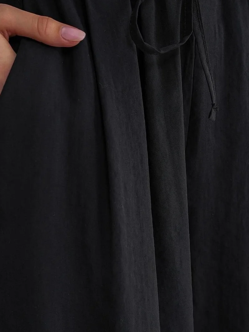 Mixray Black Mixray High Waist Modal Pleated Palazzo Pants with Drawstring for Women | Best Price UAE