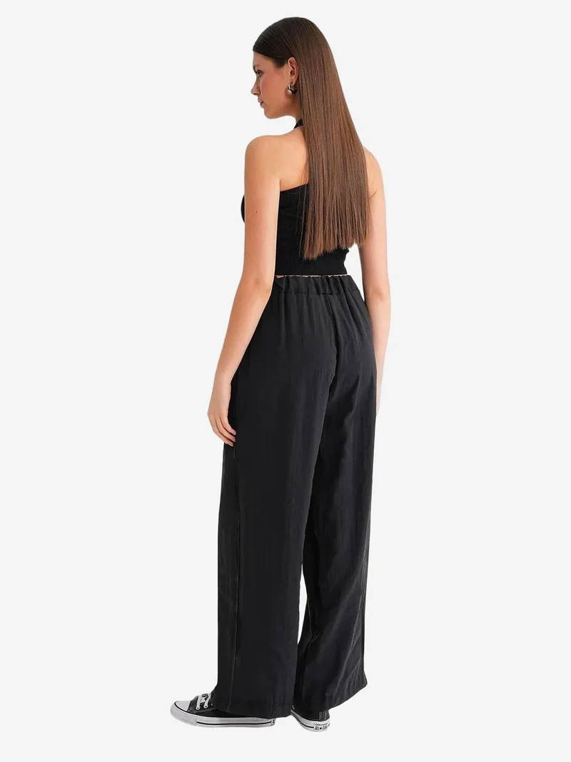 Mixray Black Mixray High Waist Modal Pleated Palazzo Pants with Drawstring for Women | Best Price UAE