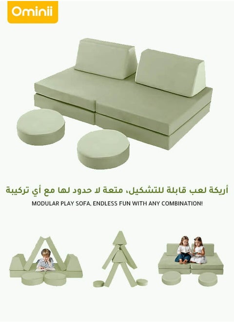 Kids' Play Sofas Activity Center, Multifunctional Modular Design, Foldable and Freely Assembled, Stimulates Children's Creativity, Suitable for Indoor or Playroom-Green