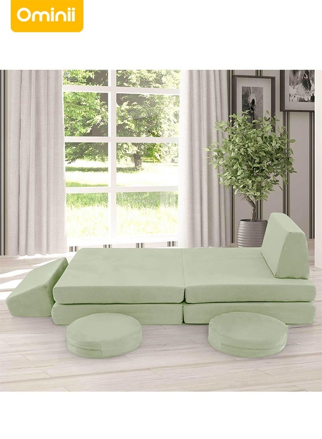 Ominii Modular Play Couch for Kids - 6 Pcs Convertible Foam Sofa Set with Washable Velvet Covers, Creative Play Furniture for Boys & Girls, Safe & Skin-Friendly Design - Image 2