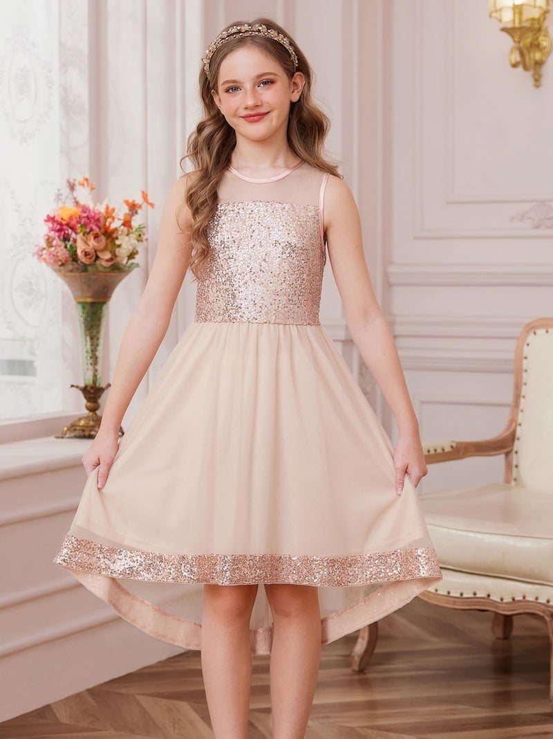 GRACE KARIN Teen Girls Sequin Party Formal Dress for Girl Graduation Father and Daughter Dance Prom Dresses Size 12-14 Rose Gold - Image 2