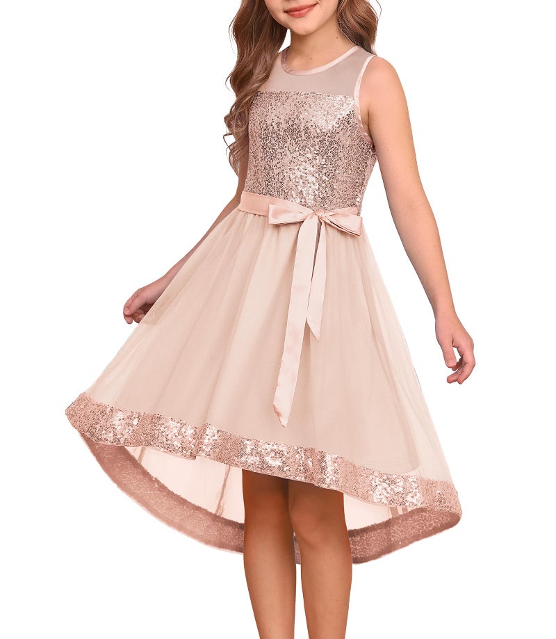 GRACE KARIN Teen Girls Sequin Party Formal Dress for Girl Graduation Father and Daughter Dance Prom Dresses Size 12-14 Rose Gold - Image 1