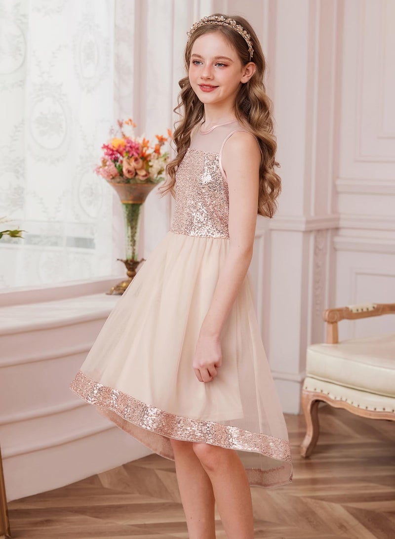 GRACE KARIN Teen Girls Sequin Party Formal Dress for Girl Graduation Father and Daughter Dance Prom Dresses Size 12-14 Rose Gold - Image 3