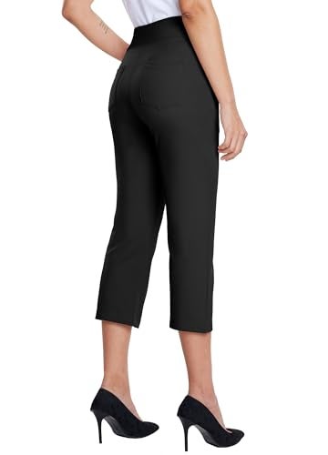 Willit Women's Capri Pants Dress Yoga Capri Stretch Business Work Casual Capris Straight Leg Office Pants 21" Black M - Image 3