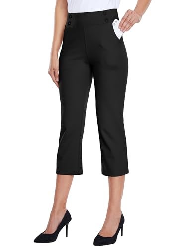 Willit Women's Capri Pants Dress Yoga Capri Stretch Business Work Casual Capris Straight Leg Office Pants 21" Black M - Image 1