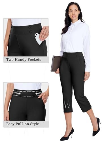 Willit Women's Capri Pants Dress Yoga Capri Stretch Business Work Casual Capris Straight Leg Office Pants 21" Black M - Image 5