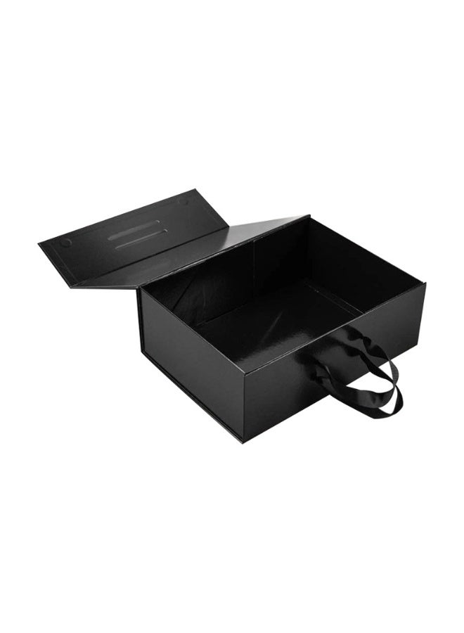 Premium Universal Folding Shoe Storage & Gift Box with Handle & Flip Top - Glossy Black (15.0"x11.0"x5.3") - Organizer, Travel, Shoe Packaging - Image 3