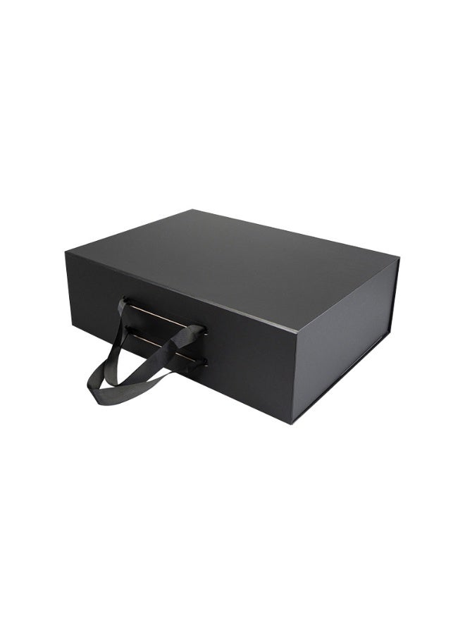 Premium Universal Folding Shoe Storage & Gift Box with Handle & Flip Top - Glossy Black (15.0"x11.0"x5.3") - Organizer, Travel, Shoe Packaging - Image 1