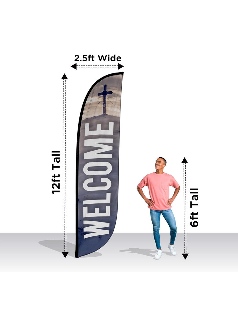 LookOurWay LookOurWay Feather Flag Banner  12 Feet Tall Advertising Flags for Outdoor Business and Events Promotion  Swooper Flag Only  Church Flags  Welcome Church 10M1200382  - Image 3