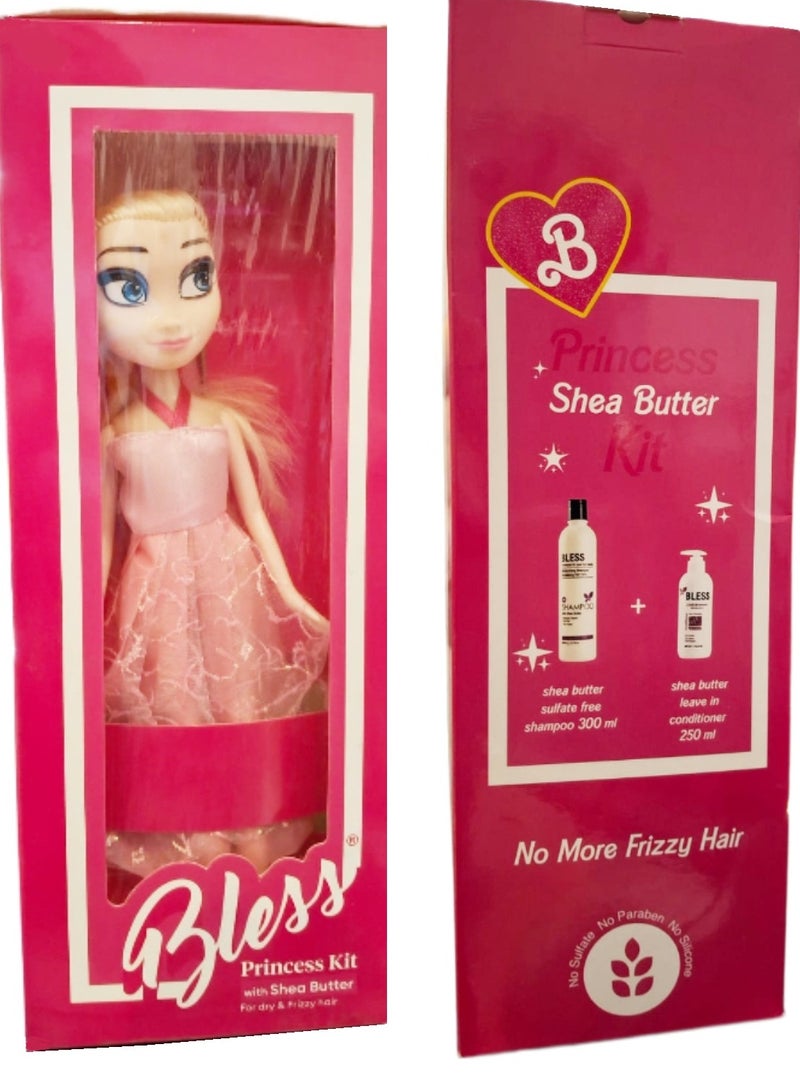 Bless Shea Butter Sulfate Free Shampoo 300ml & Shea Butter Conditioner 250ml Princess Kit + Doll Gift (Packaging may Vary)  - Image 2