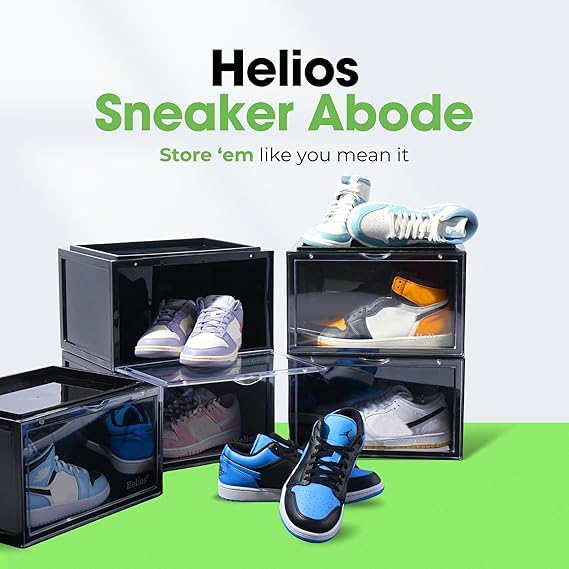 helios صناديق تخزين الأحذية هليوس القابلة للتكديس رف الأحذية الجانبي منظم الأحذية صناديق الأحذية بلاستيك أسود مدخن قابلة للتكديس عبوة من 5 - Image 2