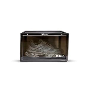 helios صناديق تخزين الأحذية هليوس القابلة للتكديس رف الأحذية الجانبي منظم الأحذية صناديق الأحذية بلاستيك أسود مدخن قابلة للتكديس عبوة من 5 - Image 1