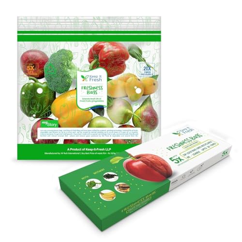 KEEP IT FRESH Zip Lock Bags, Re-Sealable Zipper for extending shelf life of Fruits, Vegetables | Refrigerator bags | Usable up to 3 Months (Pack of 2 boxes (20 Pieces per box)) - Image 1