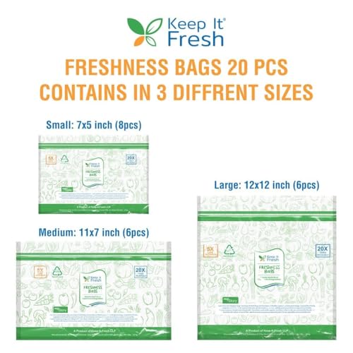 KEEP IT FRESH Zip Lock Bags, Re-Sealable Zipper for extending shelf life of Fruits, Vegetables | Refrigerator bags | Usable up to 3 Months (Pack of 2 boxes (20 Pieces per box)) - Image 2