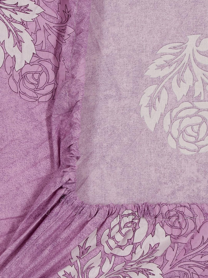 KLOTTHE Purple Floral 400 TC Pure Cotton Fitted Double Bedsheet with 2 Pillow Covers - Image 5