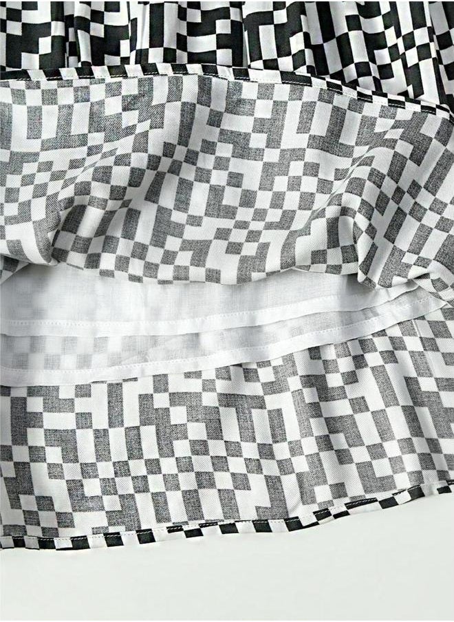 BELLA MODA All-Over Print Button Detail Long Sleeves Dress by Styli  - Image 5