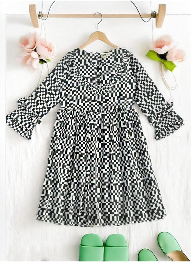 BELLA MODA All-Over Print Button Detail Long Sleeves Dress by Styli  - Image 1